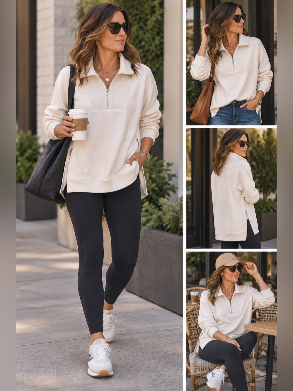 EUC Athleta Cream Quarter-Zip Pullover Size M